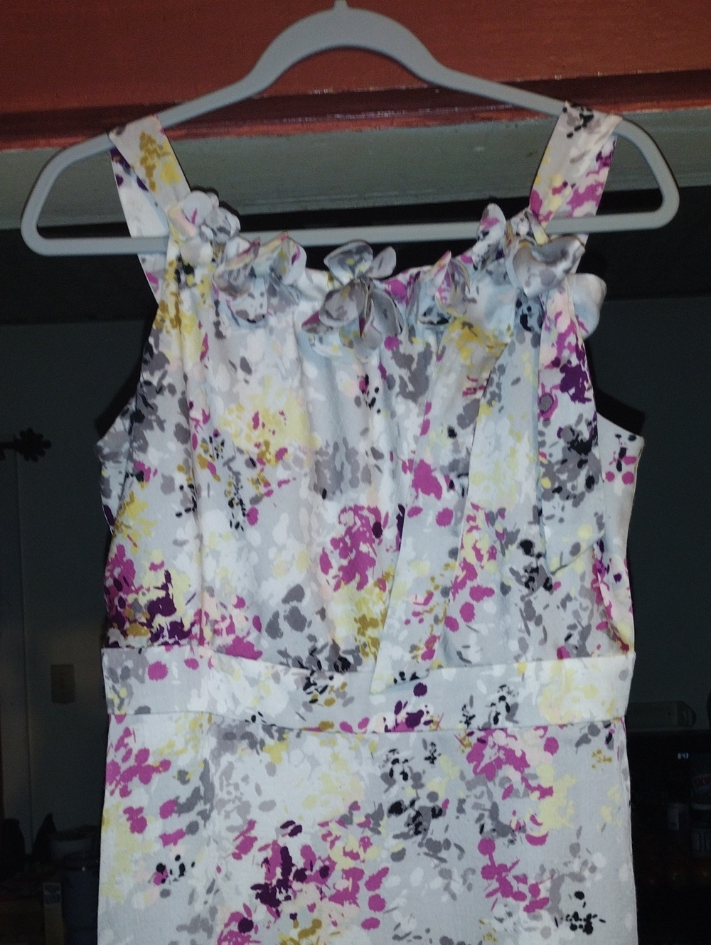 LOFT White Multi Floral Mini Dress with Ruffle Straps